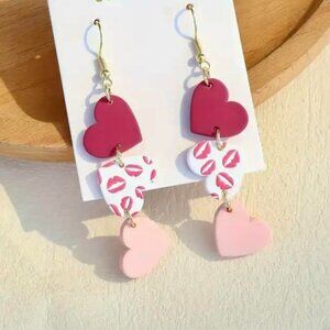 Love-Struck Trio- heart shaped dangle earrings with lip pattern